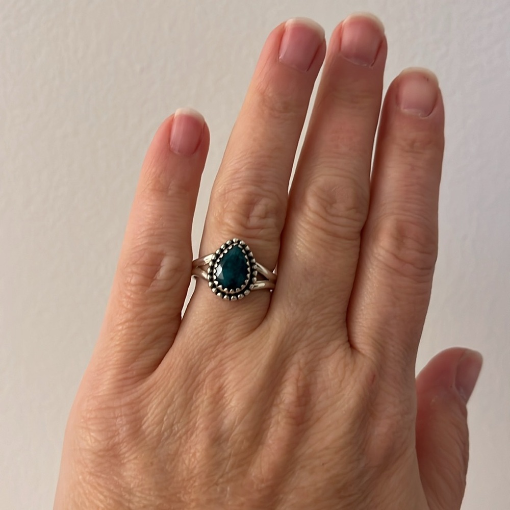 925 Solid Sterling Silver Pear Shaped Emerald Gem… - image 4